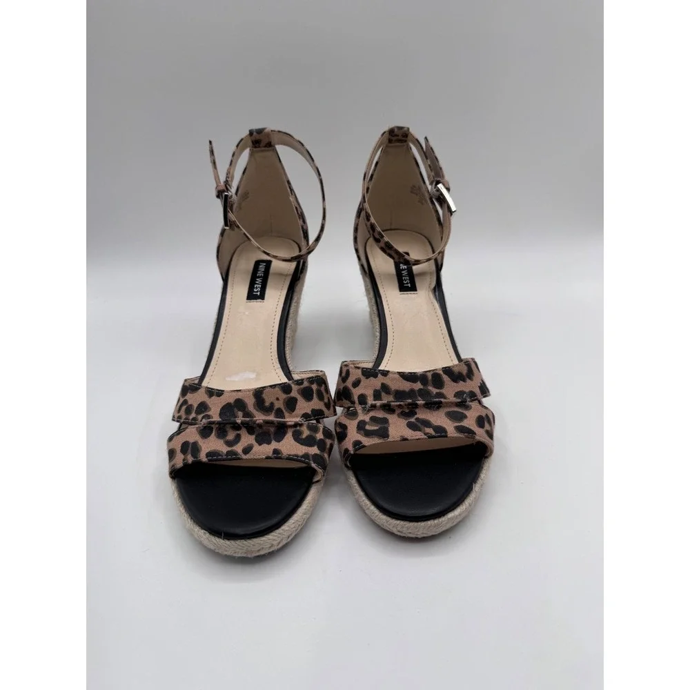 Nine West 8M Leopard Wedge Sandals Women's Jabrina Espadrille Heels‎